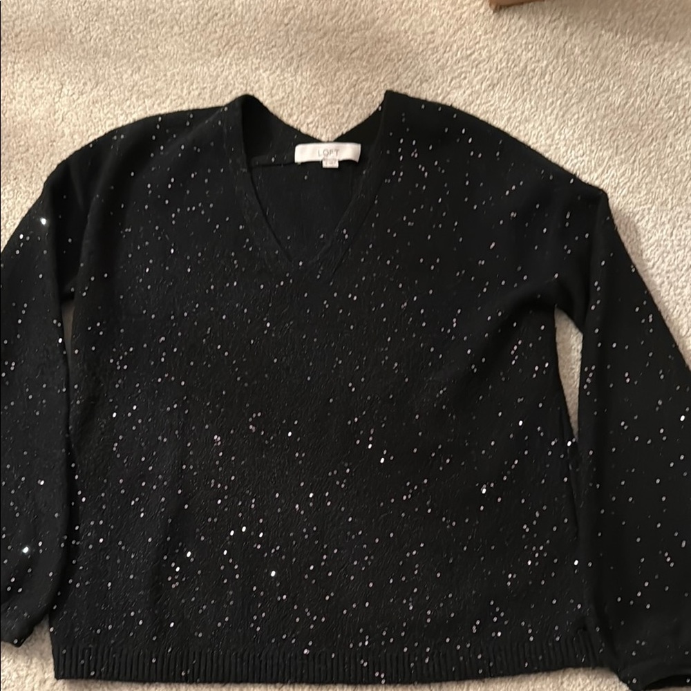 LOFT Black sparkle V-Neck Sweater